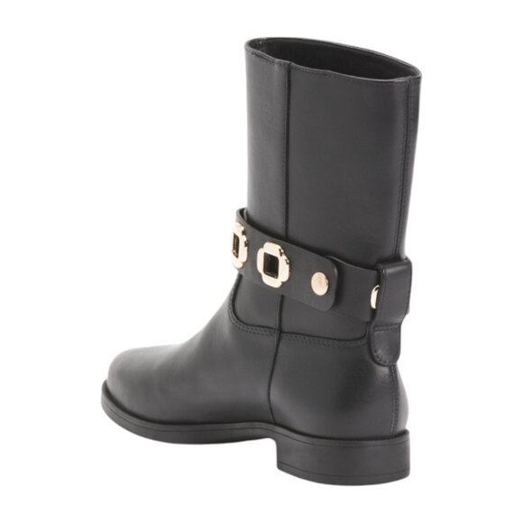 LARROUDE Black Handmade In Brazil Leather Mila Mid Rise Grommet Boots - Picture 2 of 3